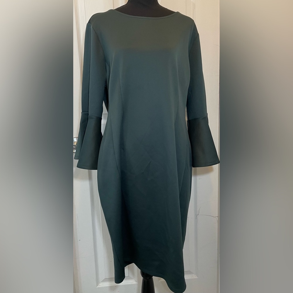Lane Bryant Forest Green Midi Dress with Bell Sleeves